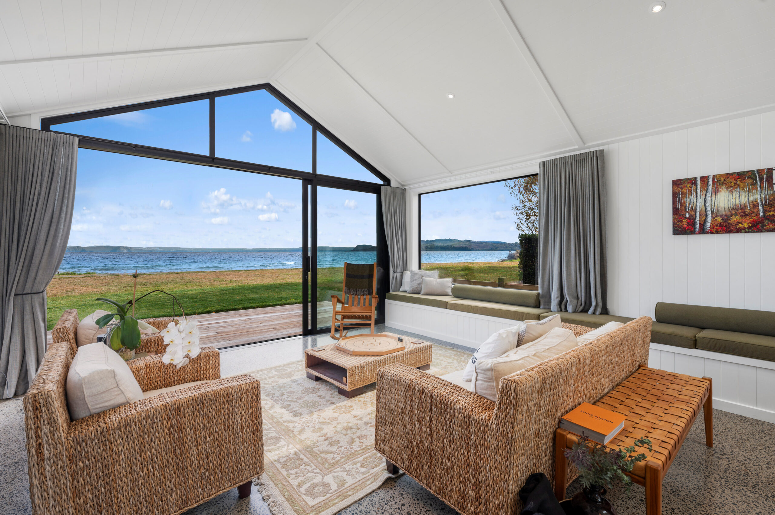 The Lounge room perfectly positioned to capture Lake Taupo views. Showcasing this design and build home.